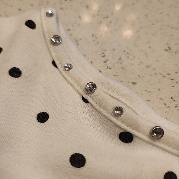 Quacker Factory 2x White Black Polka-dot T-Shirt Rhinestones Neckline - Picture 2 of 5